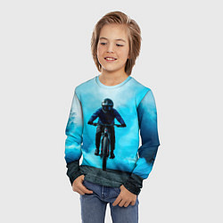 Лонгслив детский Велосипедист синий туман, цвет: 3D-принт — фото 2