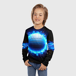 Лонгслив детский Волейбольный мяч в синем пламени, цвет: 3D-принт — фото 2