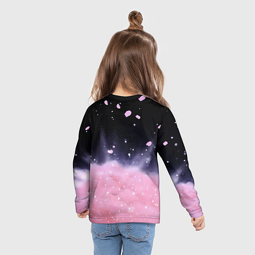 Детский лонгслив Розовая текстура с лепестками / 3D-принт – фото 6