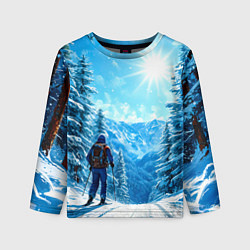 Лонгслив детский Лыжник в зимнем лесу, цвет: 3D-принт