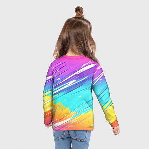 Детский лонгслив Inzoi кошечка на радужном фоне / 3D-принт – фото 6