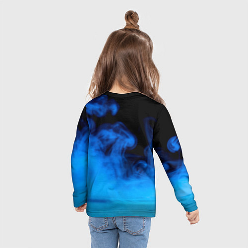 Детский лонгслив Мяч для пинг понга и синий дым / 3D-принт – фото 6