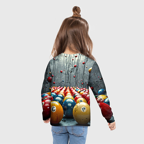 Детский лонгслив Бильярдные шары на сером / 3D-принт – фото 6