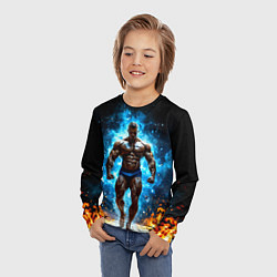 Лонгслив детский Культурист в огне, цвет: 3D-принт — фото 2