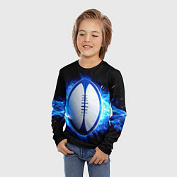 Лонгслив детский Мяч для регби в синем пламени, цвет: 3D-принт — фото 2
