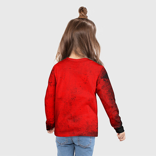 Детский лонгслив Мяч для регби на красном / 3D-принт – фото 6