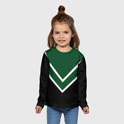 Лонгслив детский Зелёный с чёрным и белые полосы, цвет: 3D-принт — фото 2