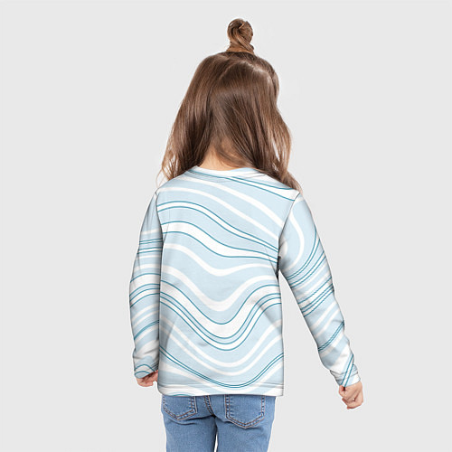 Детский лонгслив Светлый бело-голубой волнистые полосы / 3D-принт – фото 6