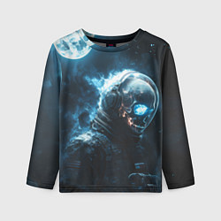 Детский лонгслив Скелет космонавта и полнолуние