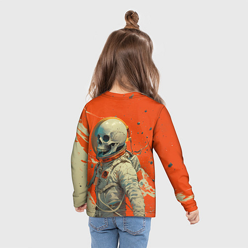 Детский лонгслив Скелет космонавт и краска на фоне / 3D-принт – фото 6
