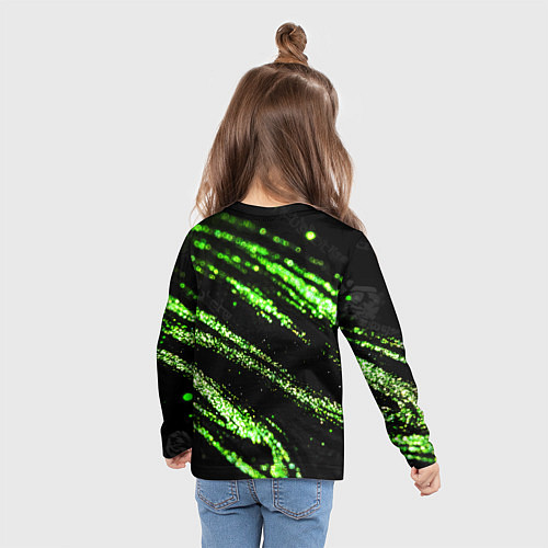 Детский лонгслив Зеленые блестки на черном / 3D-принт – фото 6