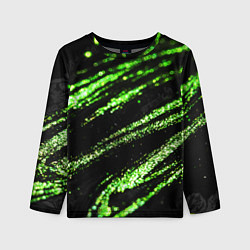 Лонгслив детский Зеленые блестки на черном, цвет: 3D-принт