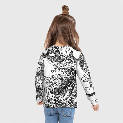 Детский лонгслив Татуировка дракона на белом / 3D-принт – фото 6