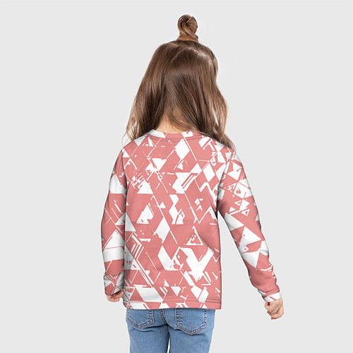 Детский лонгслив Розовый с белыми вставками абстрактный / 3D-принт – фото 6