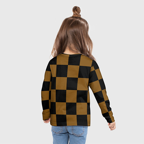 Детский лонгслив Шахматные фигуры на коричнево-черной доске / 3D-принт – фото 6