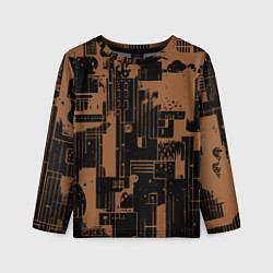 Лонгслив детский Чёрно-коричневый абстракция геометричный, цвет: 3D-принт