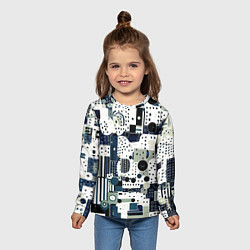 Лонгслив детский Чёрно-белый с синий абстракция фигуры точки, цвет: 3D-принт — фото 2