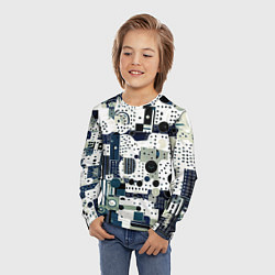 Лонгслив детский Чёрно-белый с синий абстракция фигуры точки, цвет: 3D-принт — фото 2