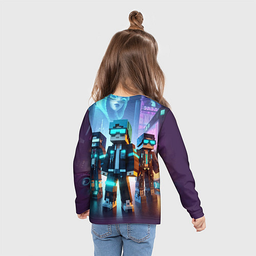 Детский лонгслив Minecraft - neon metropolis ai art / 3D-принт – фото 6