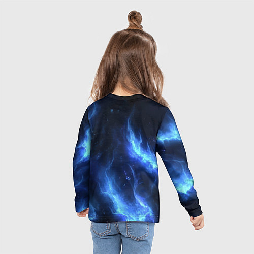 Детский лонгслив Герб России - синее пламя / 3D-принт – фото 6