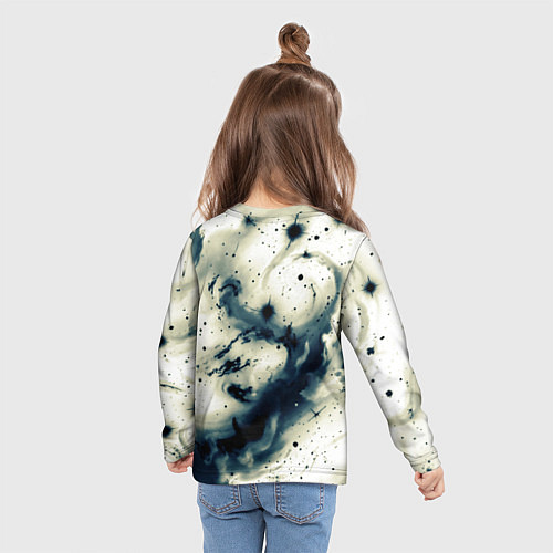 Детский лонгслив Бежевый и тёмно-синий космическая абстракция / 3D-принт – фото 6