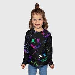 Лонгслив детский Неновые краски - лица крипи смайл, цвет: 3D-принт — фото 2