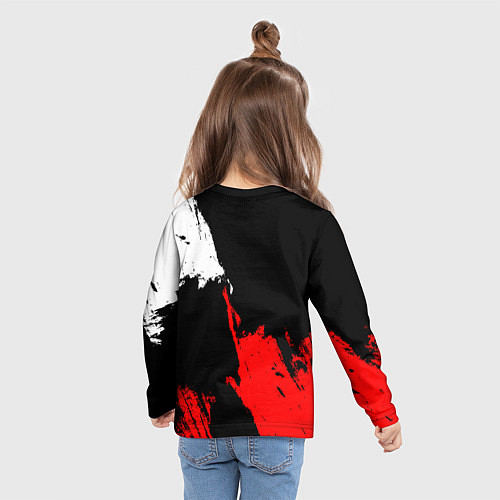 Детский лонгслив Детройт Ред Уингз - брызги краска на черном фоне / 3D-принт – фото 6