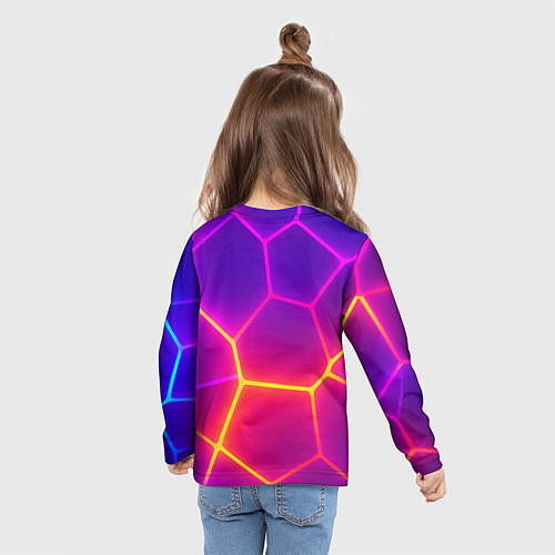 Детский лонгслив Синие плиты с фиолетовым свечением / 3D-принт – фото 6