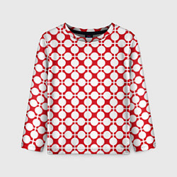 Лонгслив детский Красно белый узор в клетку и горох, цвет: 3D-принт