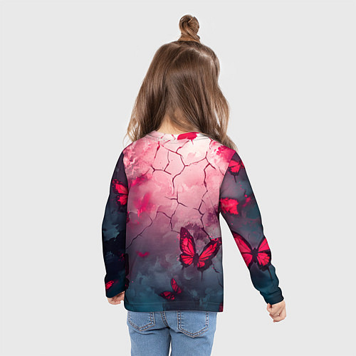 Детский лонгслив Одинокий самурай среди бабочек / 3D-принт – фото 6