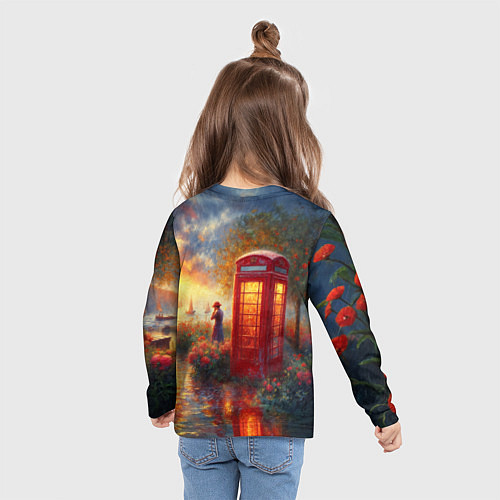 Детский лонгслив Пейзаж с красной телефонной будкой / 3D-принт – фото 6