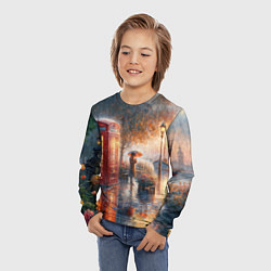Лонгслив детский Красная телефонная будка на набережной, цвет: 3D-принт — фото 2