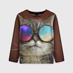 Детский лонгслив A Cat with multicolored glasses