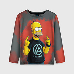 Лонгслив детский Гомер в футболке Linkin Park, цвет: 3D-принт