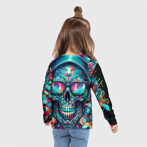 Детский лонгслив Кибер череп в балахоне и очках - нейроарт фантазия / 3D-принт – фото 6