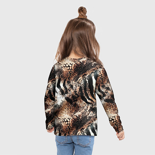 Детский лонгслив Змеиная кожа и полоски зебры микс - сафари паттерн / 3D-принт – фото 6