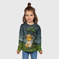 Лонгслив детский Утенок самурай - медитация, цвет: 3D-принт — фото 2