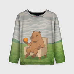 Лонгслив детский Капибара с апельсином на кресле, цвет: 3D-принт