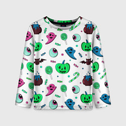 Лонгслив детский Halloween light green pumpkin - паттерн, цвет: 3D-принт