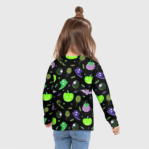 Детский лонгслив Halloween black pumpkin pattern / 3D-принт – фото 6