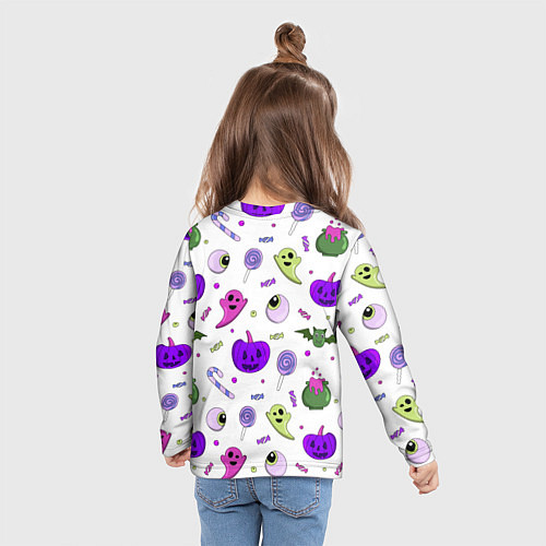 Детский лонгслив Halloween purple pumpkin pattern / 3D-принт – фото 6