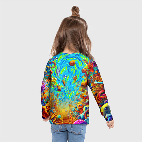 Детский лонгслив Кошмарный сон Рика Санчеса - нейроарт фантазия / 3D-принт – фото 6