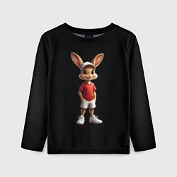 Лонгслив детский Милый заяц в белых шортах, цвет: 3D-принт
