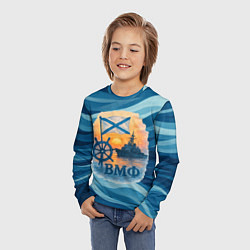 Лонгслив детский ВМФ корабль на фоне заката, цвет: 3D-принт — фото 2