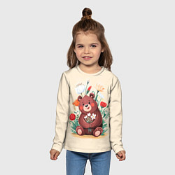 Лонгслив детский Мишаня с букетом, цвет: 3D-принт — фото 2