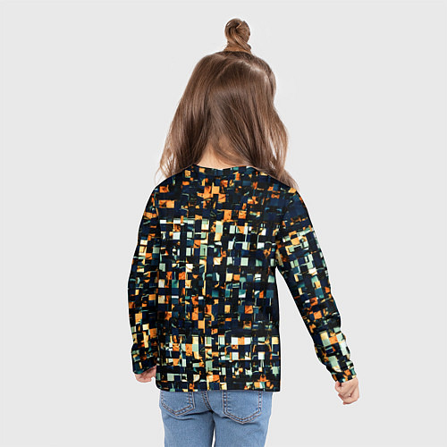 Детский лонгслив Тёмный синий с оранжевым кубики абстракция / 3D-принт – фото 6