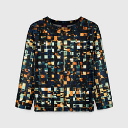Лонгслив детский Тёмный синий с оранжевым кубики абстракция, цвет: 3D-принт