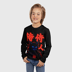 Лонгслив детский Кот самурай с неоновыми глазами, цвет: 3D-принт — фото 2