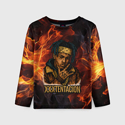 Лонгслив детский XXXTentacion на фоне огня, цвет: 3D-принт