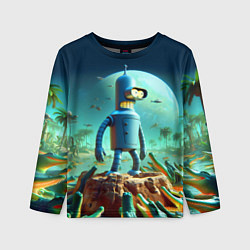 Лонгслив детский Роботу-сгибальщику Бендеру по-барабану стая крокод, цвет: 3D-принт